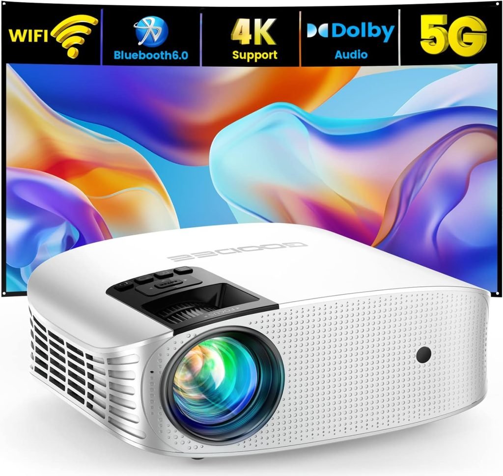 Projector, GooDee Portable Projector 4K with Audio, 15000L 600 ANSI Phone Projector, Supported 5G WiFi Bluetooth, Full HD Native 1080P Mini Projector, Compatible iOS/Android/Tablet/TV Stick/PPT