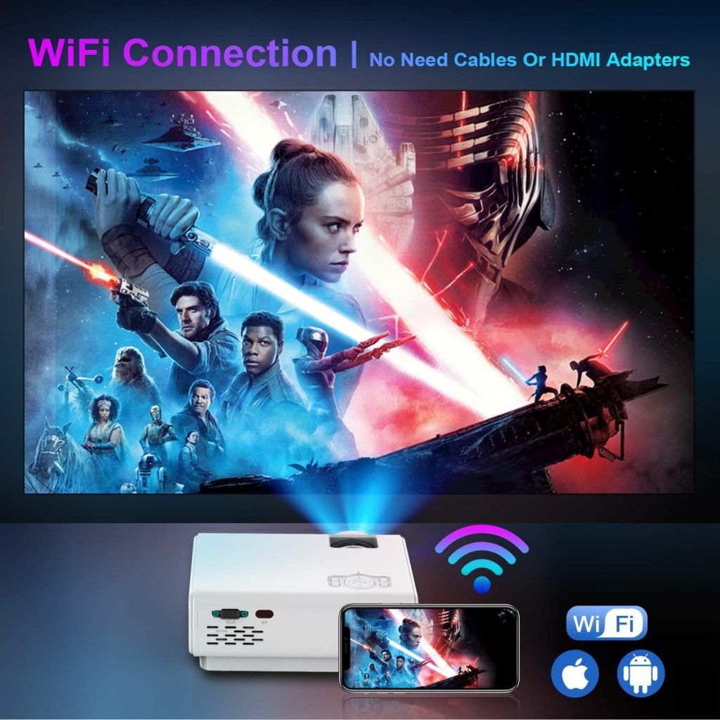 TOPTRO Mini Projector 1080P Full HD Bluetooth Projector with WIFI 9000 Lumen Wireless Projector Portable Home Movie Video Projectors with HiFi Speaker Compatible with TV Stick/TVbox/Smartphone/PC/PS4