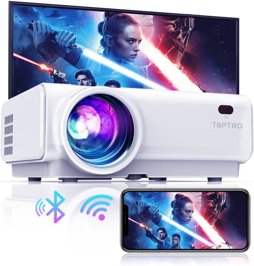 TOPTRO Mini Projector 1080P Full HD Bluetooth Projector with WIFI 9000 Lumen Wireless Projector Portable Home Movie Video Projectors with HiFi Speaker Compatible with TV Stick/TVbox/Smartphone/PC/PS4