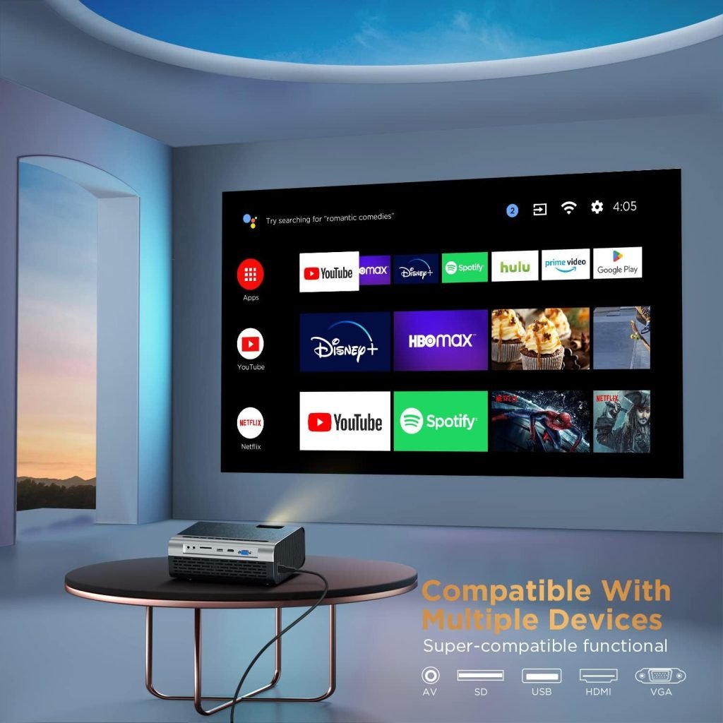 Ultimea Video Projector with WiFi Bluetooth, Full HD 1080P Supported Movie Projector with 8000Lux, Built-in 5W Speaker, Portable Outdoor Home Projector Compatible with HDMI, USB, TV Stick, Smartphone