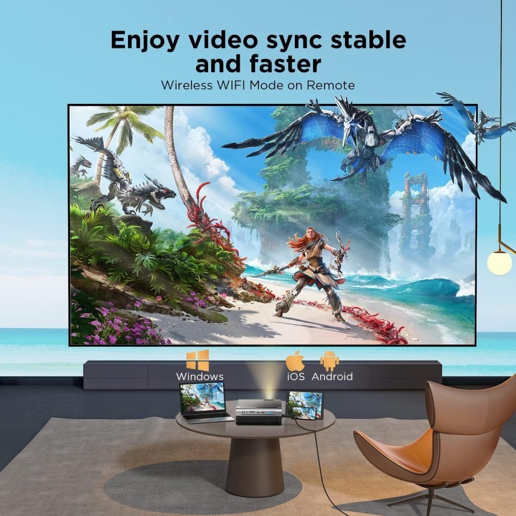 Ultimea Video Projector with WiFi Bluetooth, Full HD 1080P Supported Movie Projector with 8000Lux, Built-in 5W Speaker, Portable Outdoor Home Projector Compatible with HDMI, USB, TV Stick, Smartphone
