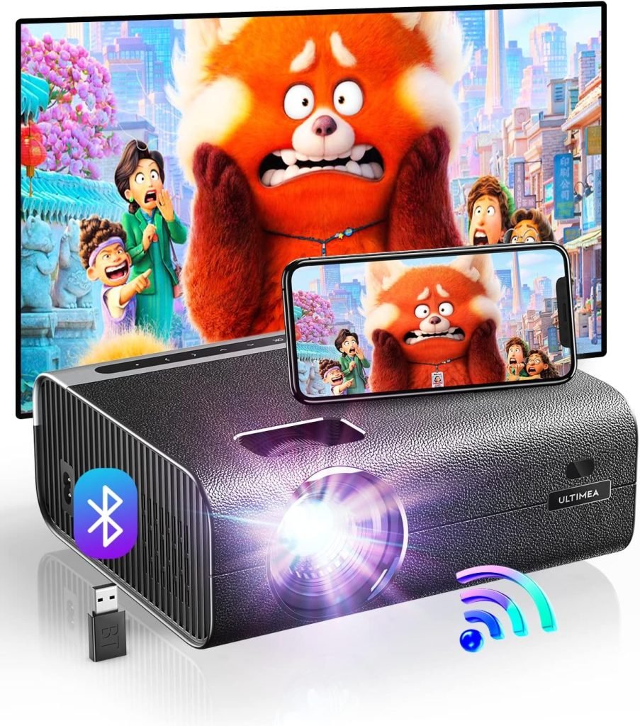 Ultimea Video Projector with WiFi Bluetooth, Full HD 1080P Supported Movie Projector with 8000Lux, Built-in 5W Speaker, Portable Outdoor Home Projector Compatible with HDMI, USB, TV Stick, Smartphone