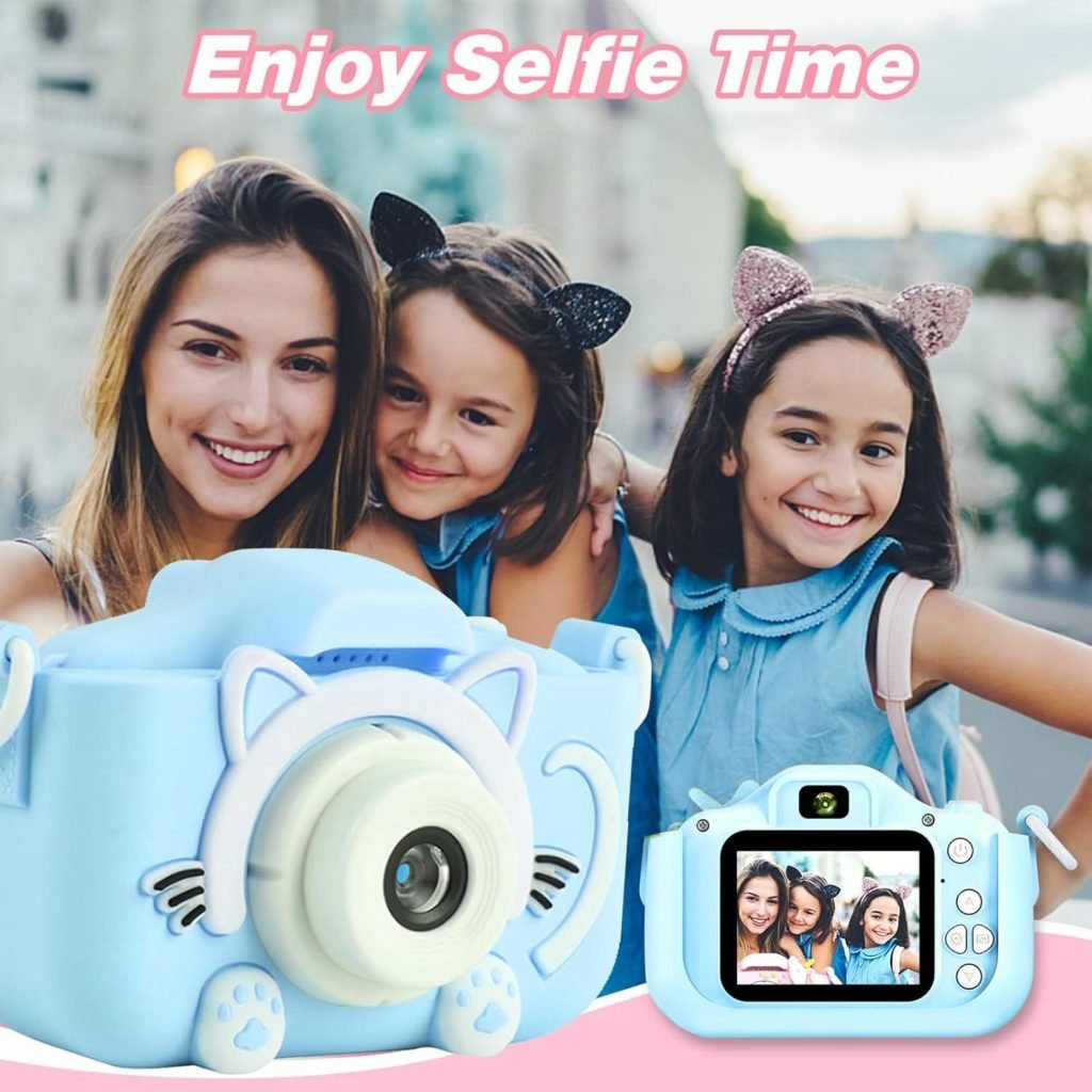 Kids Camera, 1080P Kids Digital Camera, 2.0 Inch IPS Screen Dual Lens Kids Camera for 3-12 Year Olds, Supports Cardless Storage, Video Recording, Intelligent Timed Shooting Function (Blue)