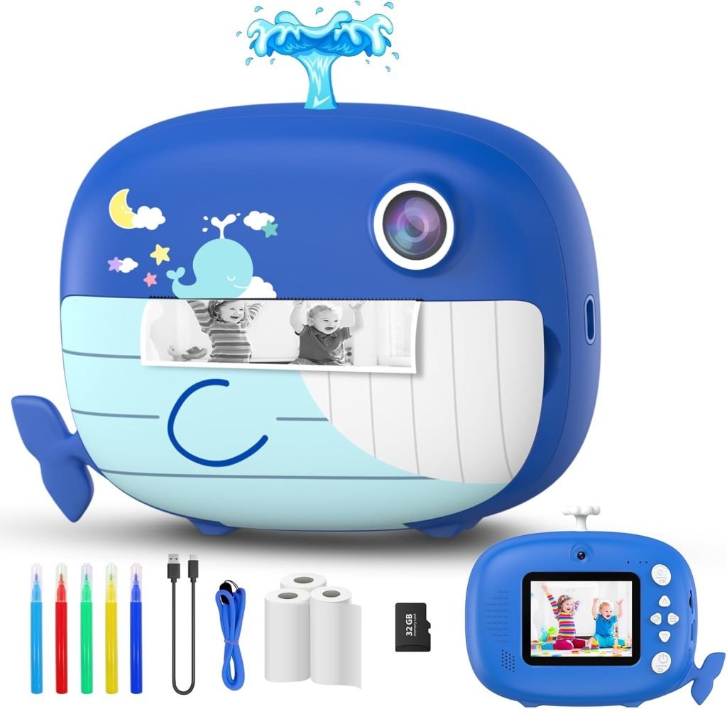 Kids Digital Camera Dual Lens,Kids Camera Instant Print 2.0 IPS Screen,1080P Video Camcorder with Print Paper DIY | Color Pens | 32G T Card | Boys  Girls Birthday, Festival Gifts (DarkBlue)