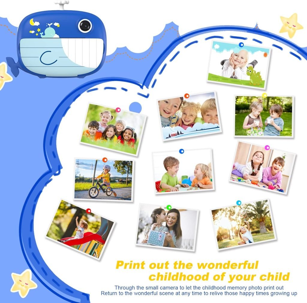 Kids Digital Camera Dual Lens,Kids Camera Instant Print 2.0 IPS Screen,1080P Video Camcorder with Print Paper DIY | Color Pens | 32G T Card | Boys  Girls Birthday, Festival Gifts (DarkBlue)