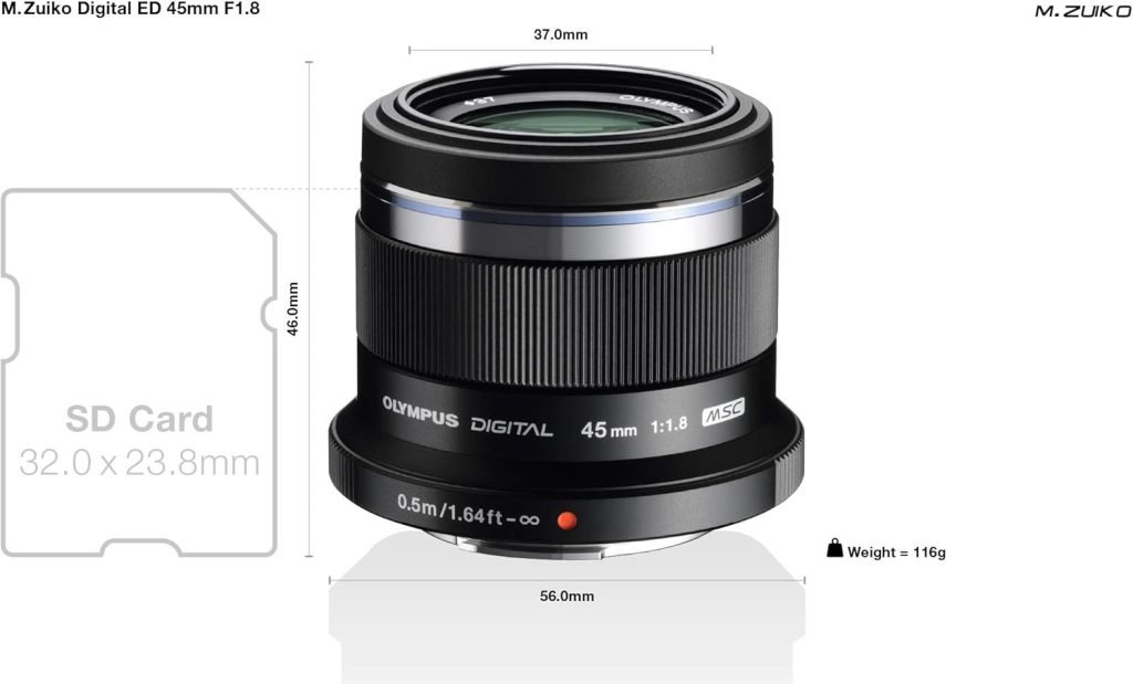 Olympus M.Zuiko Digital 45 mm F1.8 Lens, Fast Fixed Focal Length, Suitable for All MFT Cameras (Olympus OM-D  PEN Models, Panasonic G-Series), Black