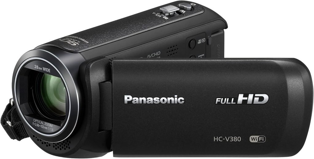 Panasonic HC-V380EG-K Full HD Camcorder (Full HD, 50x Optical Zoom, 28 mm Wide Angle, Optical 5-Axis Image Stabiliser Hybrid OIS+ WiFi) Black