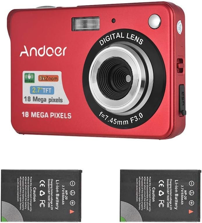 Andoer Digital Camera with 1pcs Rechargeable Batteries 1080P HD 8X Digital Zoom Anti-shake 2.7inch LCD Screen for Kids Children Holiday (red)