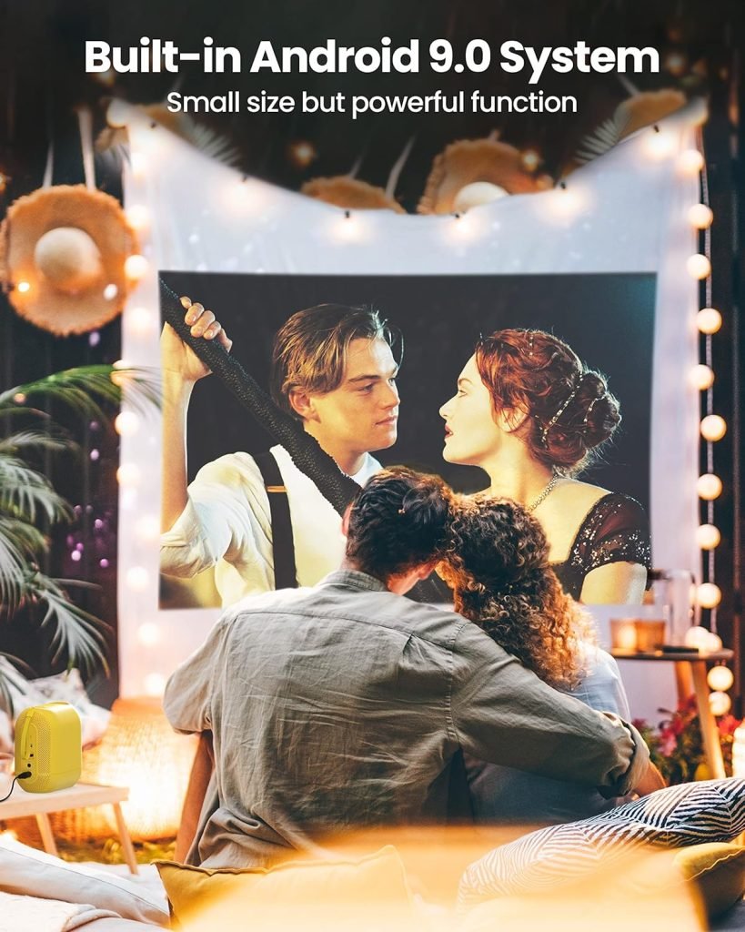 ETOE Mini Projector, Android 9.0 Projector, Video Projector with Prime Video, YouTube, ESPN, 5G WiFi  Bluetooth, 4P  4D Keystone Correction, Compatible with Windows/USB/HDMI/iOS/Android