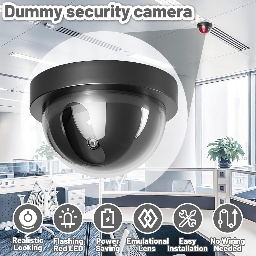 GIOVARA Dummy CCTV Camera, Home Outdoor 4 Pack Fake Security Camera Simulation Monitor with LED Blinking Light, Dome Dummy Cameras Outdoor Indoor Use for Home, Office  Business