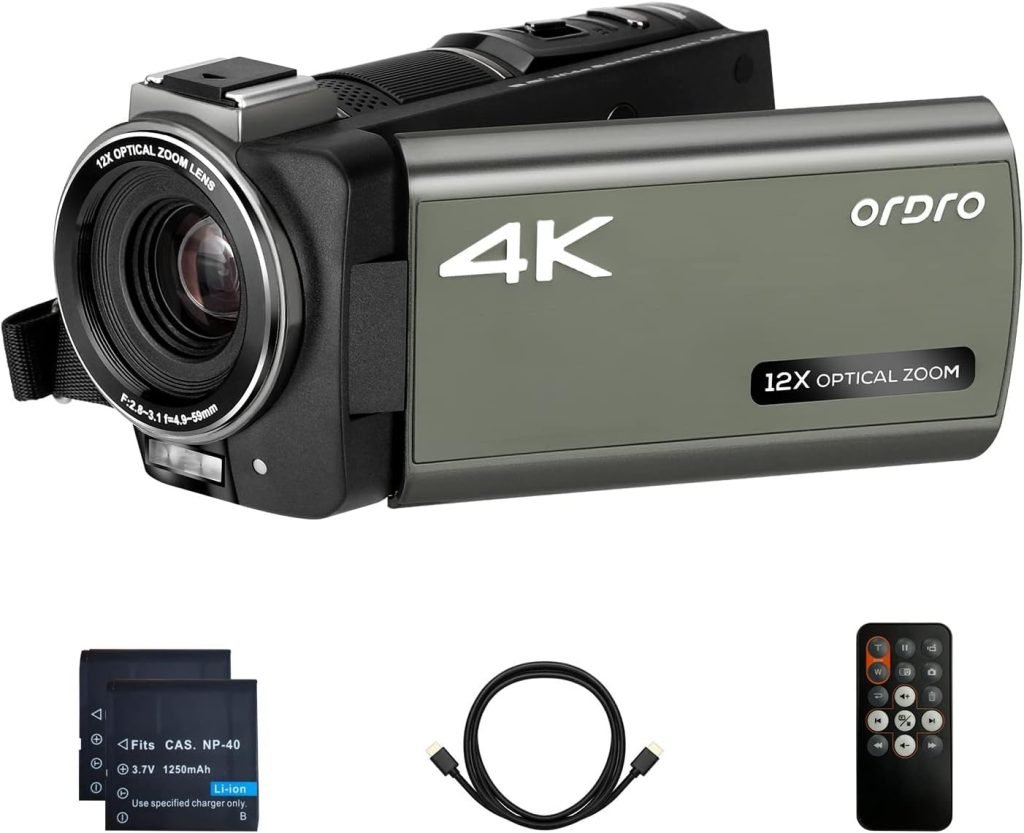 ORDRO 12x Optical Zoom Camcorder AX65 4K Video Camera Wifi UHD Camcorder 3.5 IPS Touch Screen HD 1080P 60FPS, Livestream Camcorder Vlogging Camera