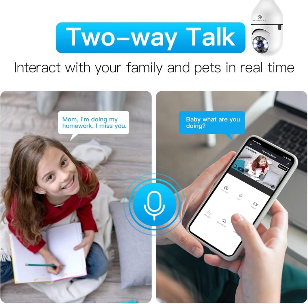 4MP Light Bulb Security Camera, 2.4GHz WiFi 2K Wireless Cameras, 355 Degree View Bulb Camera for Home Security with Motion Detection Alarm Night Vision Two-Way-Talk Works with AlexaGoogle Home