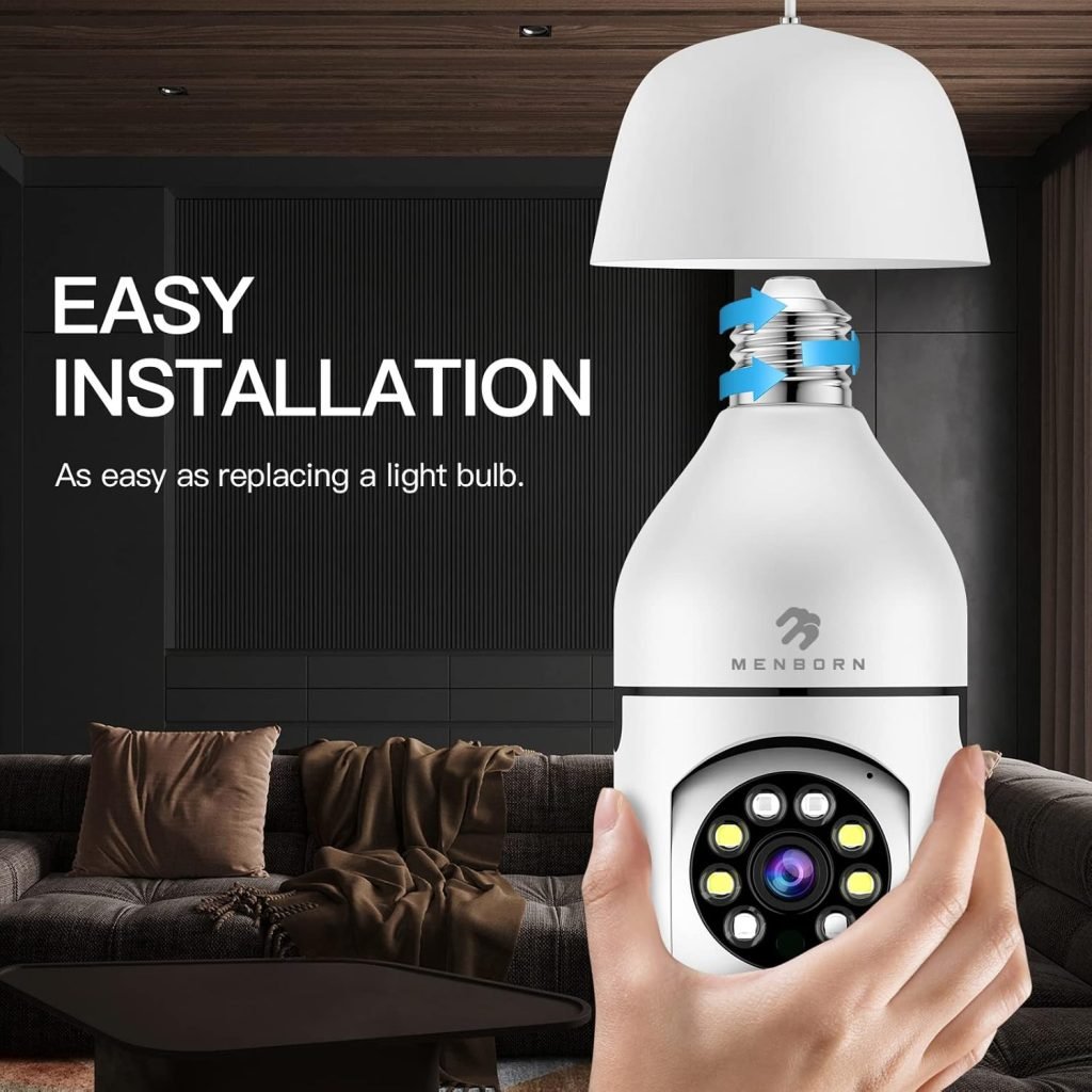 4MP Light Bulb Security Camera, 2.4GHz WiFi 2K Wireless Cameras, 355 Degree View Bulb Camera for Home Security with Motion Detection Alarm Night Vision Two-Way-Talk Works with AlexaGoogle Home