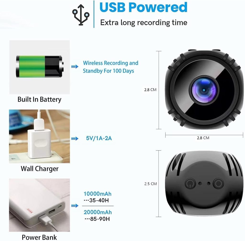 FiveSky Hidden Spy Camera Mini 1080P Wireless WiFi Camera with Live Video Home Security Surveillance Cam with Motion Detection/Night Vision APP Control for Indoor Outdoor Car Nanny Cam, Black (W8)