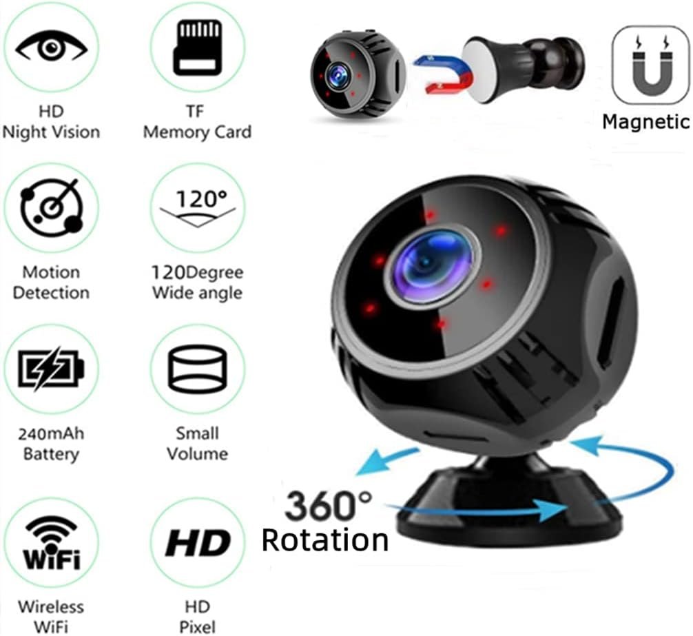 FiveSky Hidden Spy Camera Mini 1080P Wireless WiFi Camera with Live Video Home Security Surveillance Cam with Motion Detection/Night Vision APP Control for Indoor Outdoor Car Nanny Cam, Black (W8)