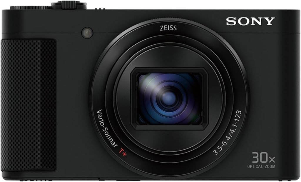 Sony DSCHX90 Digital Compact High Zoom Travel Camera with 180 Degrees Tiltable LCD Screen and View Finder (18.2 MP, 30 x Optical Zoom, Wi-Fi, NFC) - Black
