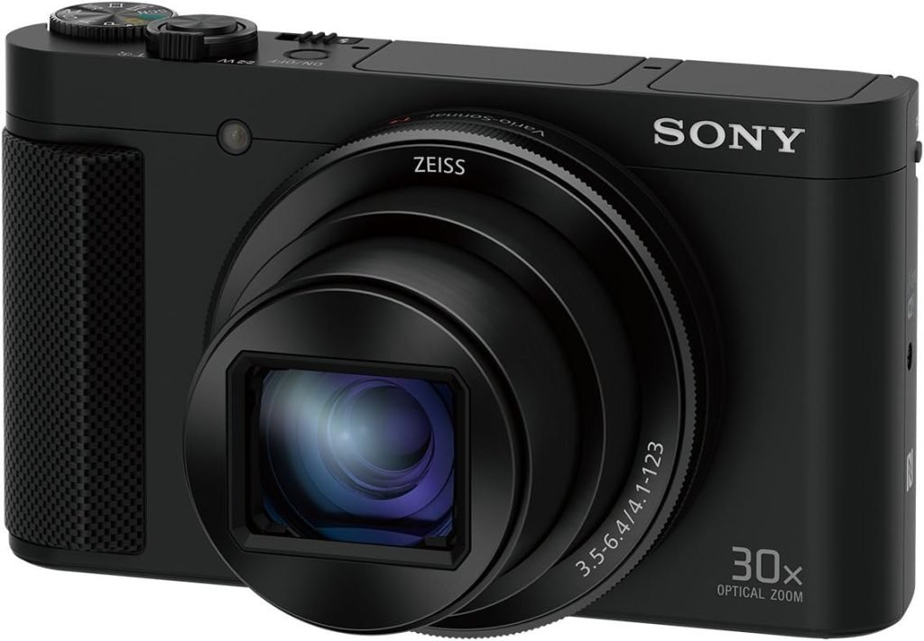 Sony DSCHX90 Digital Compact High Zoom Travel Camera with 180 Degrees Tiltable LCD Screen and View Finder (18.2 MP, 30 x Optical Zoom, Wi-Fi, NFC) - Black