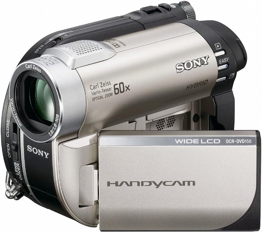 Sony - Handycam DCR-DVD150E - Camcorder - widescreen - 800 Kpix - optical zoom: 60 x - DVD-R (8cm), DVD-RW (8 cm), DVD RW (8cm), DVD R DL (8cm), flash card