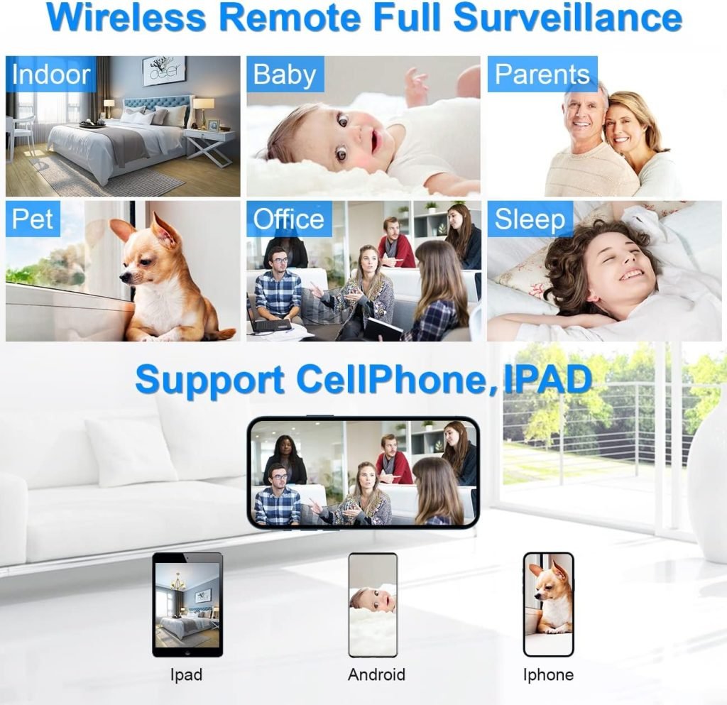 Spy Cameras Wifi Wireless Hidden Cameras Mini HD 1080P Surveillance Small Body Nanny Cam Kit with Phone App Motion sensor Detection for Dog Cat Pet Indoor Home