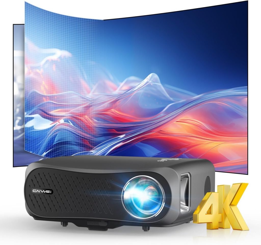 4K Smart Projector Daylight 5G WiFi Bluetooth,1250 ANSI/13000 Lumen Native 1080P Ultra HD Outdoor Movie Projector,Android TV Projector with Apps Keystone Zoom for Home Cinema Video Games,300” Display