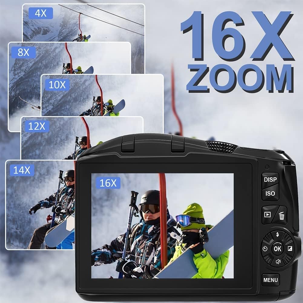 Digital Camera Full HD 4K Video Camera 48MP Compact Camera 16x Digital Zoom and 3.2 Inch Screen Vlogging Camera for Photography Beginners (Include 32G SD Card  2 Batteries) Black