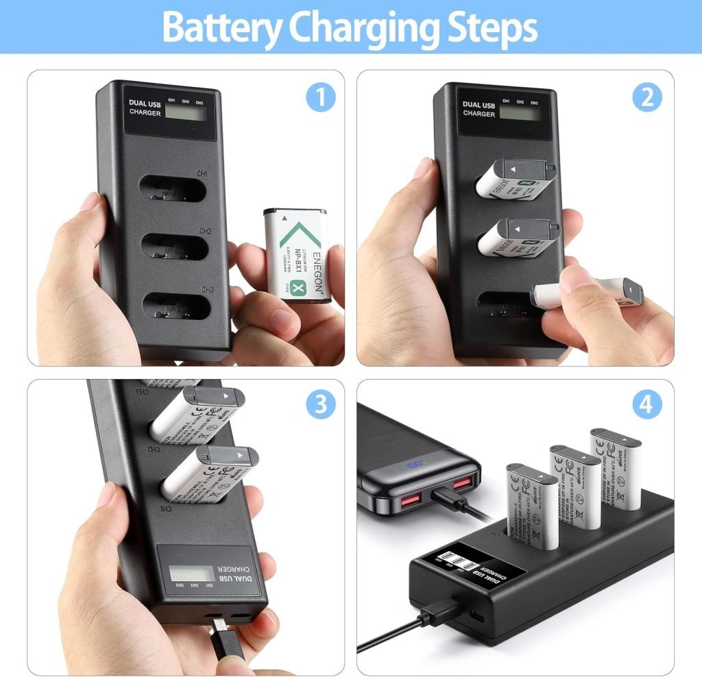 ENEGON NP-BX1 Battery (1300mAh 2-Pack) and LCD Charger Kit Compatible with Sony NP-BX1 and Sony ZV-1, Cyber-Shot DSC-RX100, DSC-RX100 II/III/M4/M5/M6/M7/Ⅳ/Ⅴ/Ⅵ/Ⅶ/VA, DSC-RX100M II, HDR-CX405