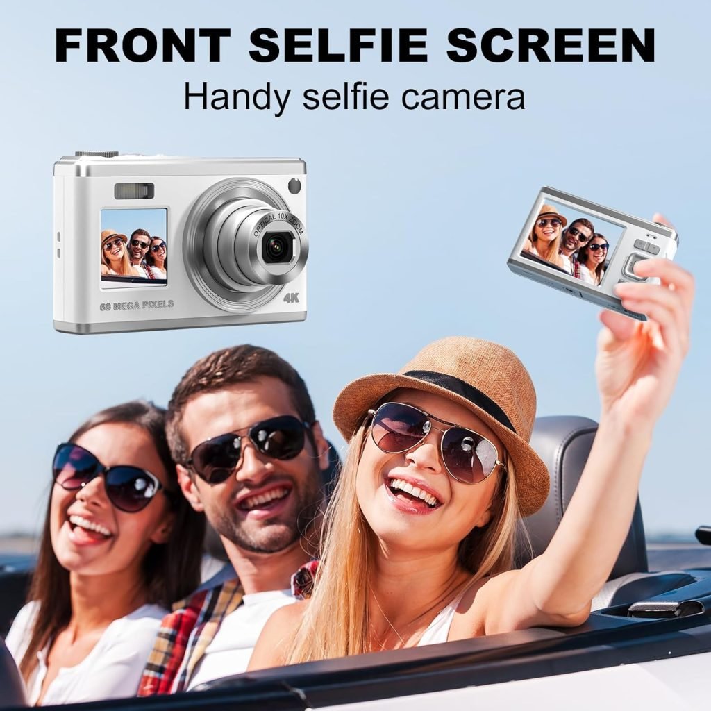 NBD 60MP Digital Camera for Photography, 4K Video Camera with Selfie Assist Screen, 16x Optical Zoom, Camera for Beginners with Selfie Assist Screen, 32GB SD Card Included (Dark) (Black)