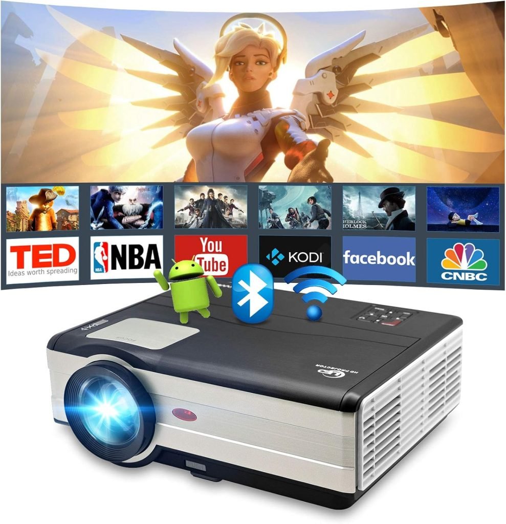 Smart LED LCD Projector with WiFi Bluetooth Apps,1080P Full HD Android Wireless LCD Video Projector Support Airplay,Miracast,HDMI,USB,Built-in System/Speakers for iPhone iPad Laptop PS5 TV Stick DVD