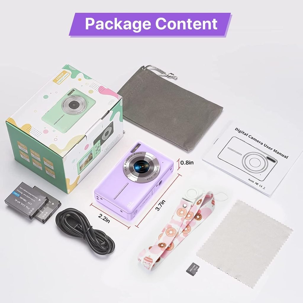 Digital Camera with 32G Micro Memory Card 1080P Camera for Kids 44MP Compact Digital Camera Photo Camera Digital Camera Cheap with 2.4 Screen and 2 Battery for Girls, Boys, Beginner-Purple