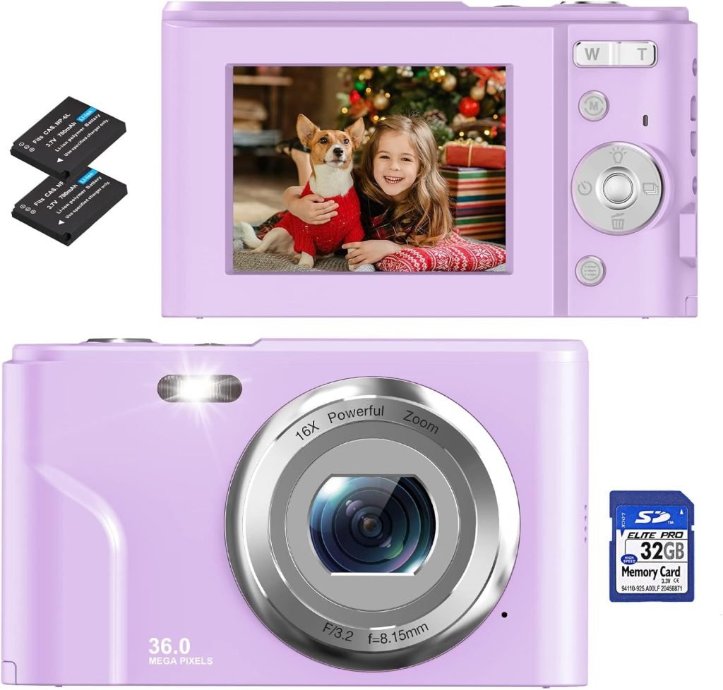 Digital Camera,Jckduhan Vlogging Camera with 32G Memory Card FHD 1080P 16X Digital Zoom,Compact Digital Camera for Kids Teens Beginners