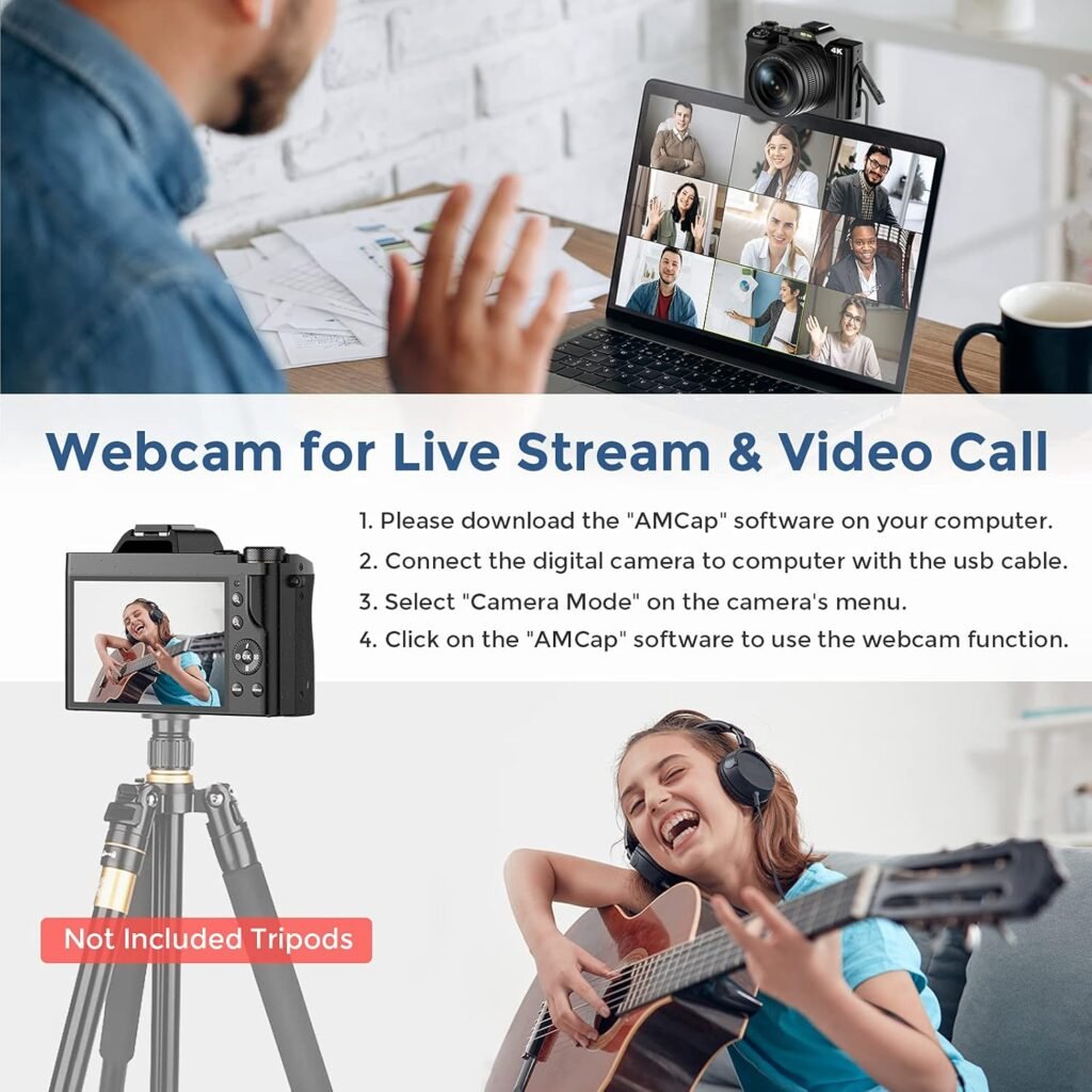 4K Digital Camera,FHD 48MP 1080P Video Camera Camcorder WiFi Vlogging Camera with Wide Angle Lens 16X Digital Zoom 3.7 Inch IPS LCD Screen Compact Camera with 2 Batteries