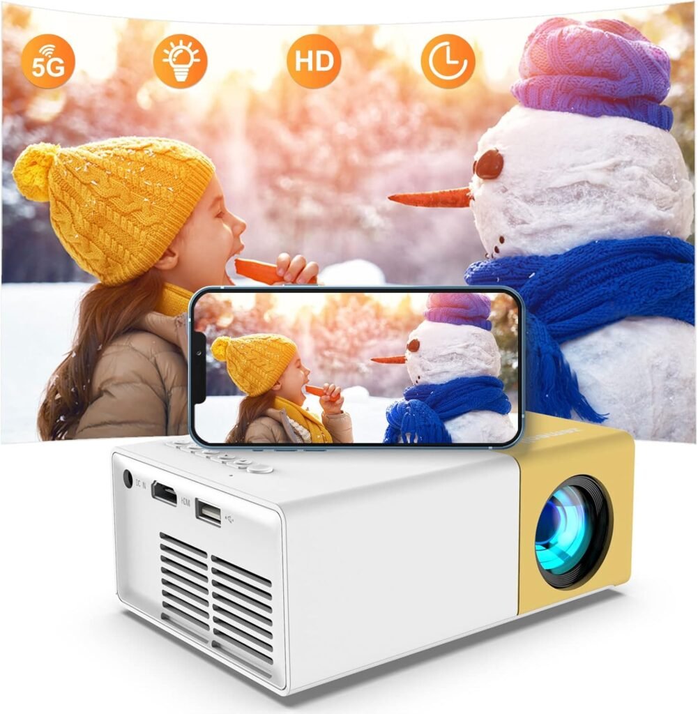 Mini 5G WiFi Portable Projector, Video Projector Full HD1080P Support, 120 Display Phone Projector Compatible with TV Stick/Laptop/IOS  Android Smartphone, for Home Cinema  Outdooor Movie Night