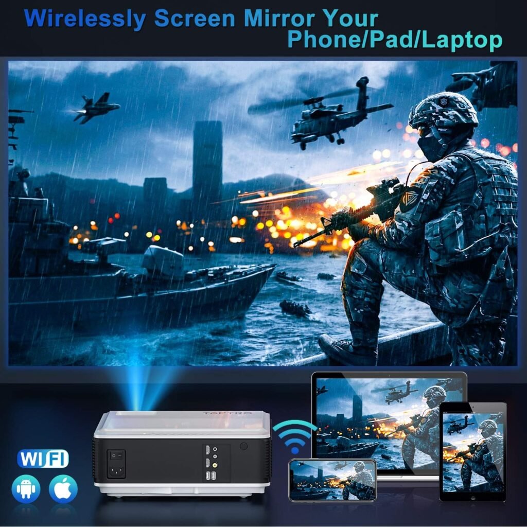 Projector WiFi Bluetooth TOPTRO Projector Native 1080P Full HD Video Projector Support 4K 7900 Lumen Home Cinema Projector, Support ±15° Keystone  Zoom, Compatible with Phone/TV Stick/PC/PS4 white