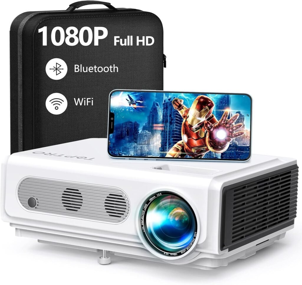 Projector WiFi Bluetooth TOPTRO Projector Native 1080P Full HD Video Projector Support 4K 7900 Lumen Home Cinema Projector, Support ±15° Keystone  Zoom, Compatible with Phone/TV Stick/PC/PS4 white