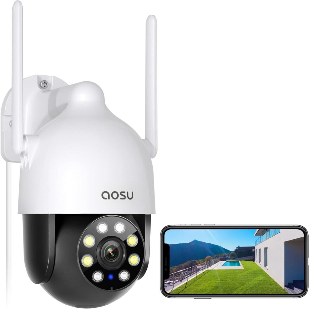 AOSU 2K Outdoor Security Camera with 360° Pan-Tilt Scenes Preset and Timed cruise (1 pack)