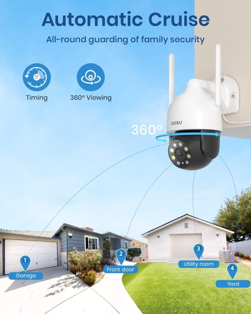AOSU 2K Outdoor Security Camera with 360° Pan-Tilt Scenes Preset and Timed cruise (1 pack)