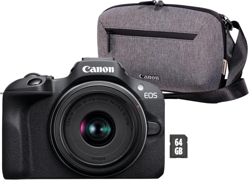 Canon EOS R100 - Compact Mirrorless Digital Camera - 24.1 MP, 4K Resolution - Dual Pixel CMOS AF, DIGIC 8 Processor - 6.5 FPS Continuous Shooting - Face  Eye Detection, Bluetooth, Wi-Fi, GPS