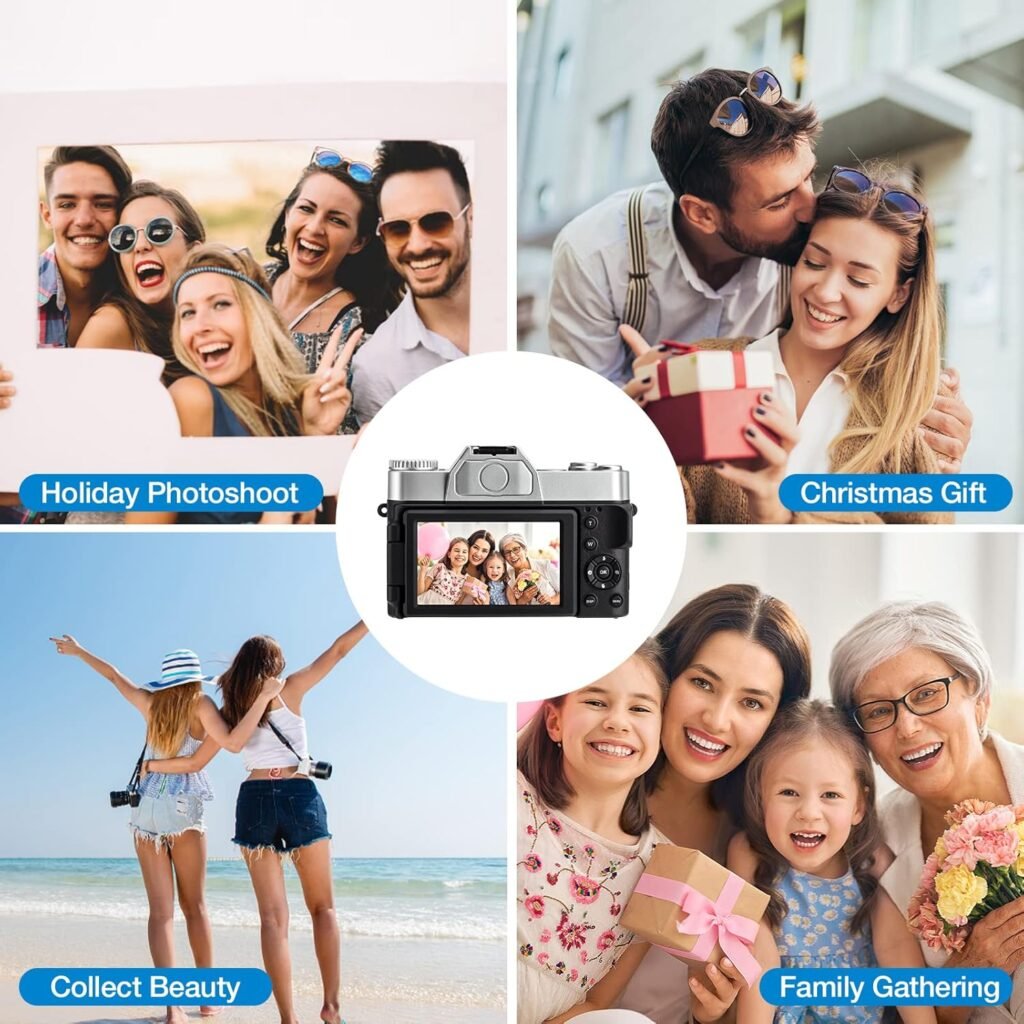 Digital Camera, 48MP 4K Full HD Compact Camera with 3.0 Inch Folding Screen, Auto Focus Vlogging Camera with 32GB SD Card and 16x Digital Zoom, Portable Digital Video Camera for Photography
