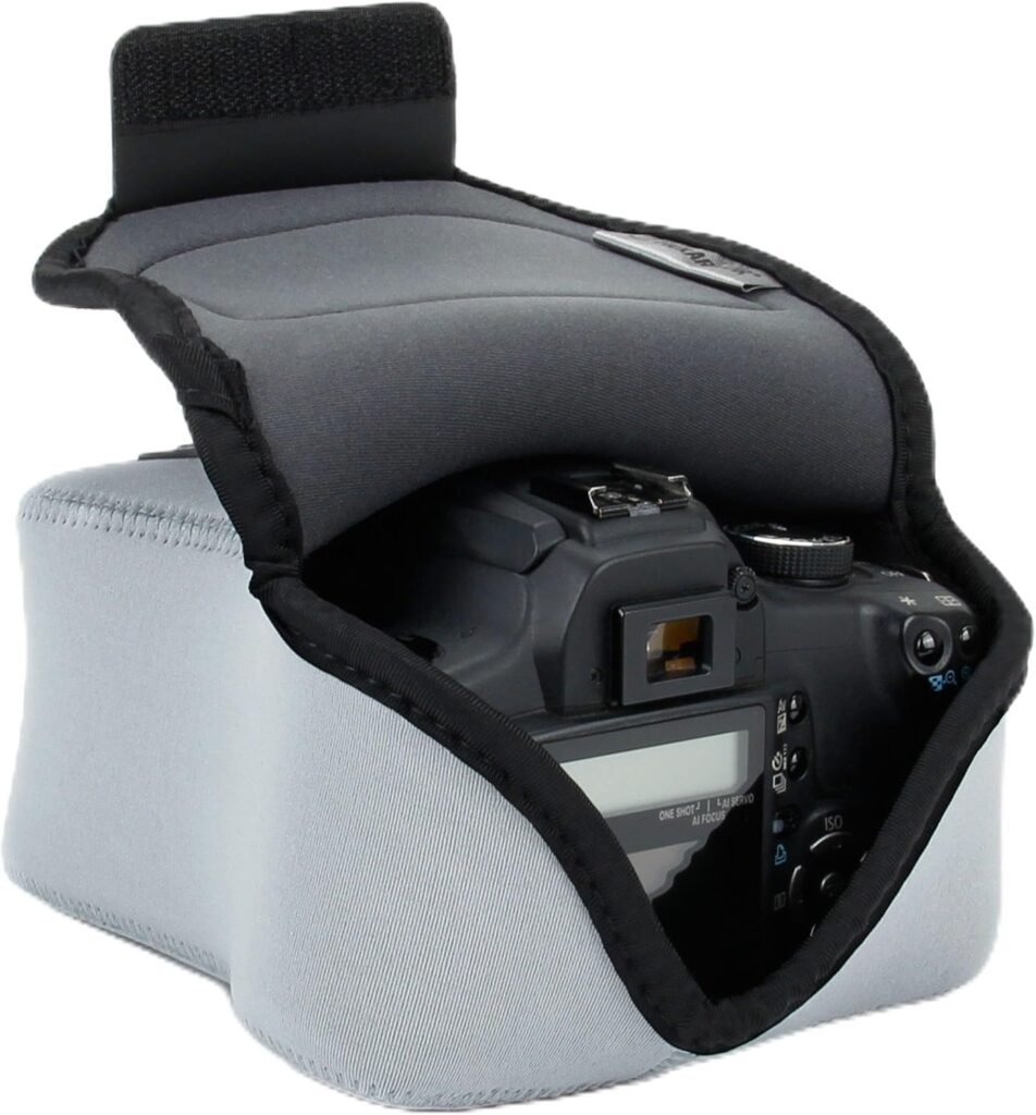 DSLR Camera Case/SLR Camera Sleeve with Neoprene Protection, Holster Belt Loop and Accessory Storage - Compatible with Canon, Nikon, Sony, Olympus, Pentax and Many More - Grey