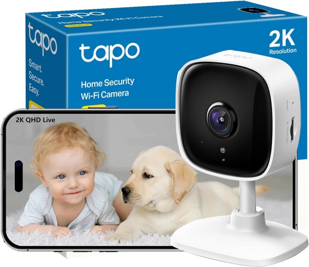 Tapo C110 2K 3MP Indoor Camera House Security Camera, WiFi Camera, No Monthly Fee, AI Detection, Dog Puppy Camera, Baby Camera Monitor, 2-way Talk, Advanced Night Vision, Works with Alexa  Google