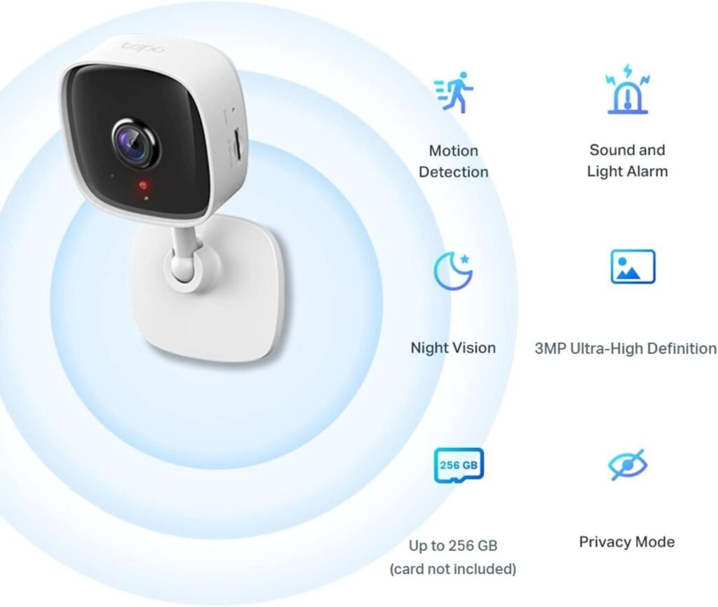 Tapo C110 2K 3MP Indoor Camera House Security Camera, WiFi Camera, No Monthly Fee, AI Detection, Dog Puppy Camera, Baby Camera Monitor, 2-way Talk, Advanced Night Vision, Works with Alexa  Google
