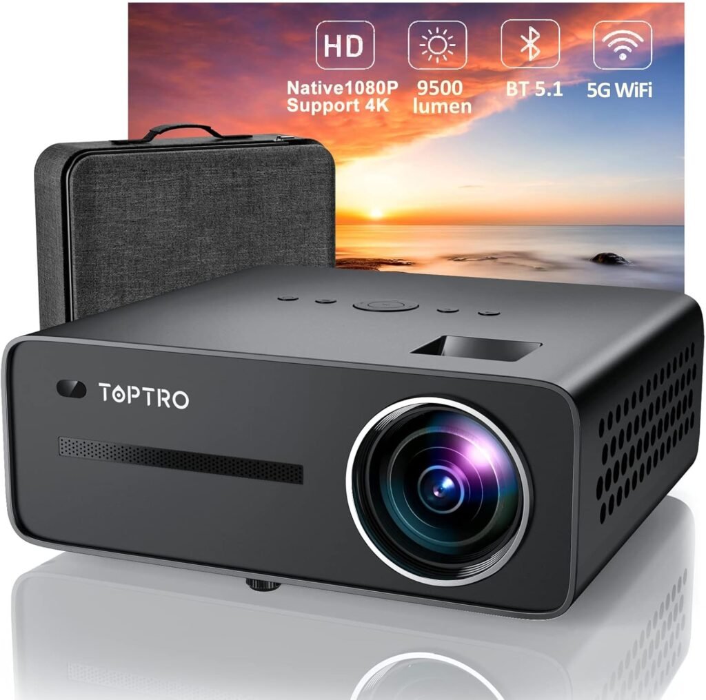 TOPTRO Projector 1080P Full HD Projectors with 5G WiFi Bluetooth Projector 4K Supported, 95000 Lumen, 300 Display Video Projectors for Home Cinema Support PPT,4D/4P Keystone,50% Zoom