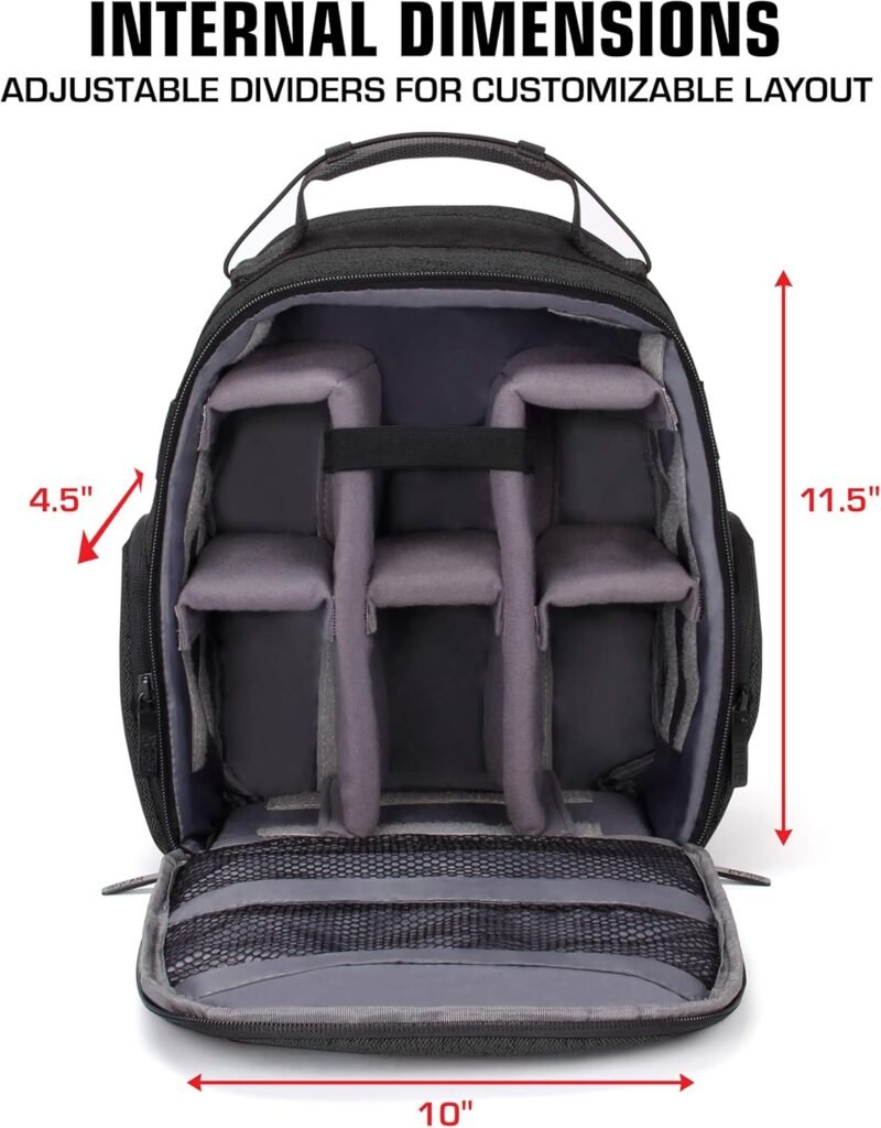USA Gear Camera Backpack, Digital Camera Neoprene Carrying Bag with Customisable Accessory Dividers, Weather Resistant Bottom, Comfortable Back Support Compatible with Canon, Nikon and More