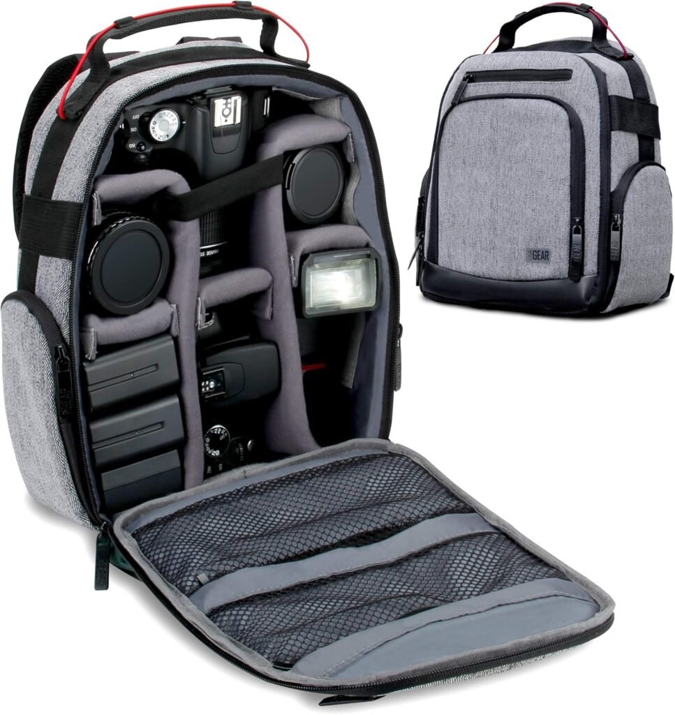 USA Gear Camera Backpack, Digital Camera Neoprene Carrying Bag with Customisable Accessory Dividers, Weather Resistant Bottom, Comfortable Back Support Compatible with Canon, Nikon and More