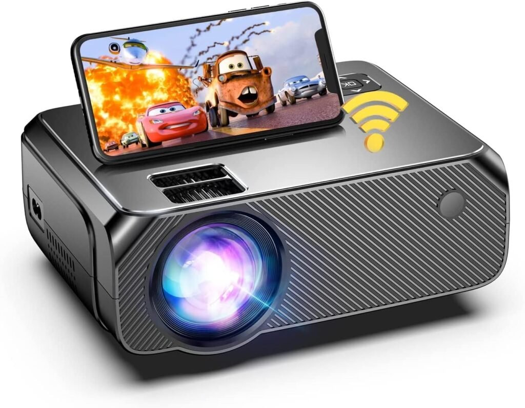 WiFi Projector Mini, 10 inch Full HD 1080P Movie Projector, 6500 Lumen Outdoor Wireless Video Projector, Native 720P, Small Portable Projector for iOS, Android, Laptop, PS5, TV Stick Black