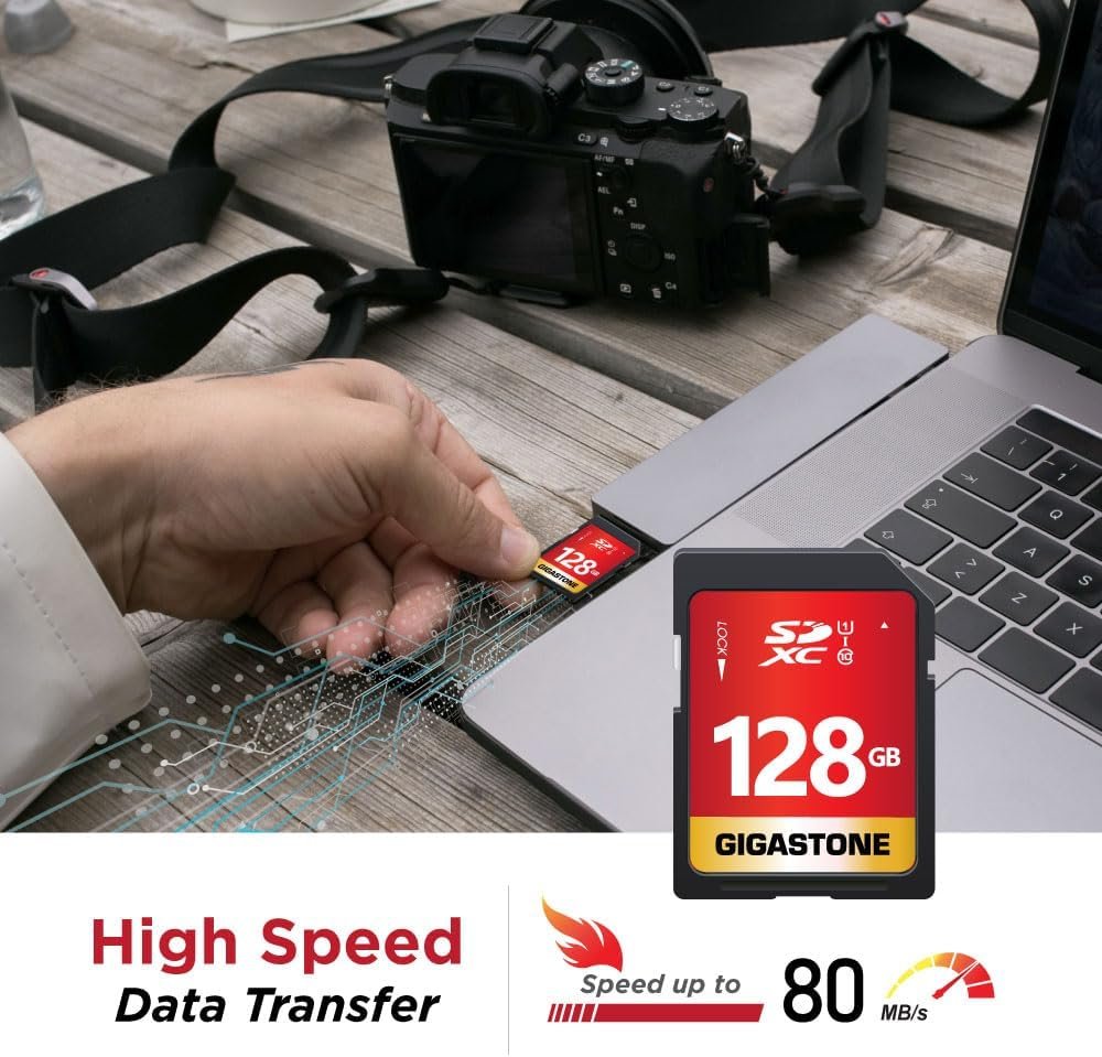 [5-Yrs Free Data Recovery] GIGASTONE 128GB 2-Pack SD Card, 4K Camera Pro, A1 V30 SDXC Memory Card 4K UHD Video Compatible with Canon Nikon Sony Panasonic Digital Camera, with 2 Mini Cases