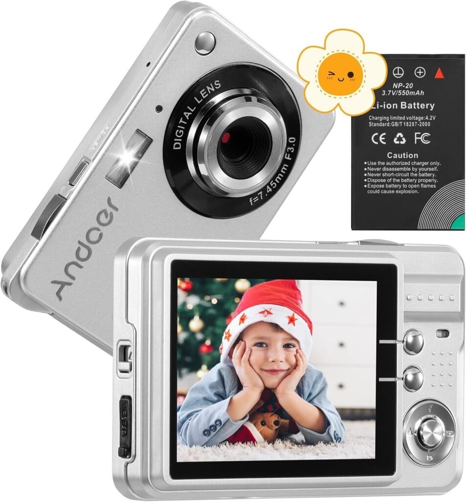 Andoer Portable Vlogging Camera with 18MP, 2.7 LCD, 8x Zoom, Anti-Shake for Kids  Adults, Silver