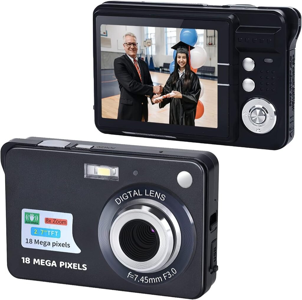 Digital Camera, Andoer Portable 720P Digital Camera Video Camcorder 18MP Photo 8X Zoom Anti-shake 2.7 Inch Large TFT Screen Built-in Lithium Battery with Carry Bag USB Charging Cable for Kids Teens