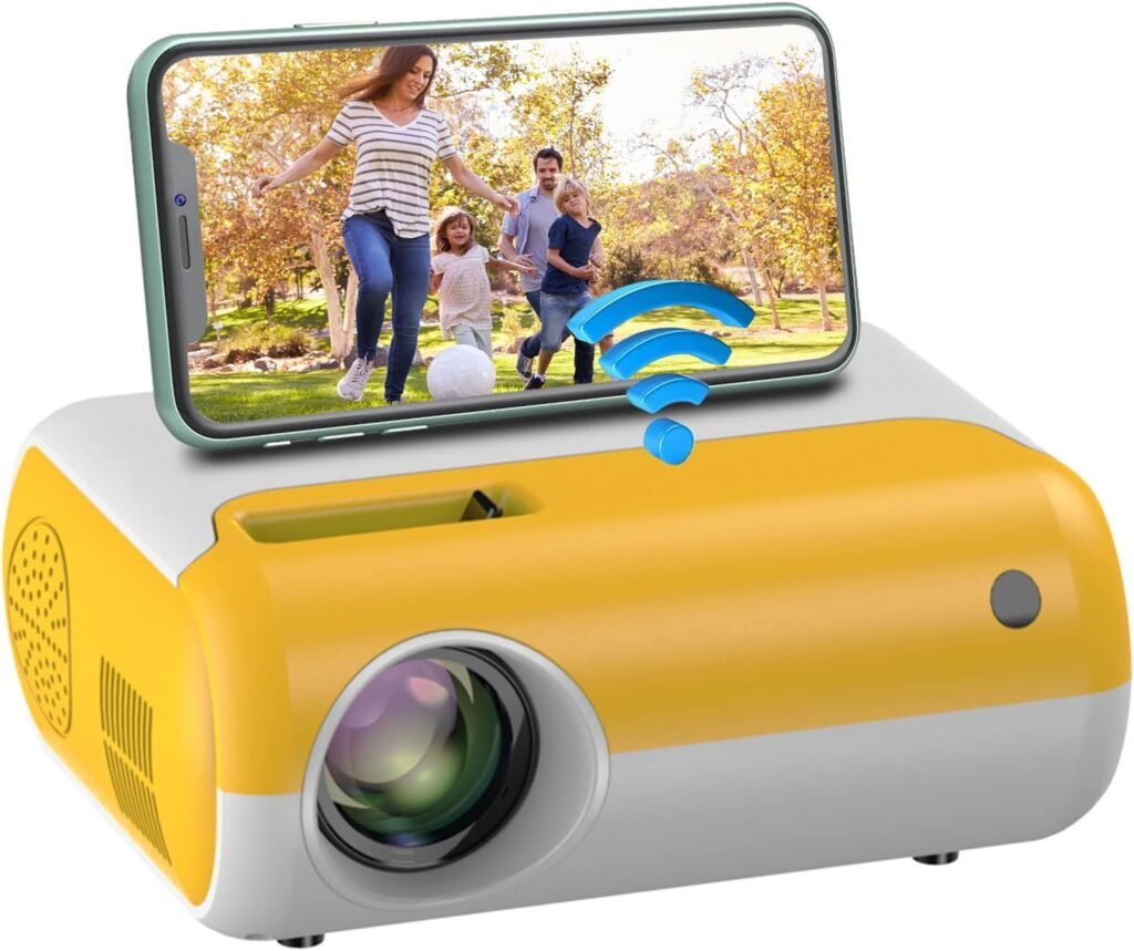 Eroshoo Mini Portable WiFi Full HD 1080P LED Projector with Built-in Speaker, Supports HDMI, USB, 3.5mm Audio, Yellow, LCD, Perfect for Home, Outdoor, Travel, Gaming, Education
