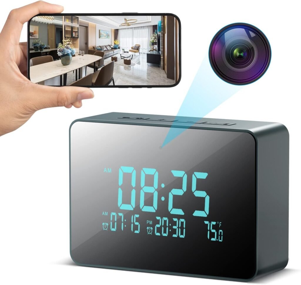 Hidden Camera Digital Clock, Indoor Security Camera, Baby Pet Dog Camera, Portable Mini Spy WiFi Wireless Camera, Motion Detection 1080P HD Secret Nanny Cam